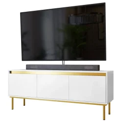 Garnero Arredamenti Mobile porta TV 150x60h cm 3 ante bianco oro Praga Bianco Opaco - Oro Sale