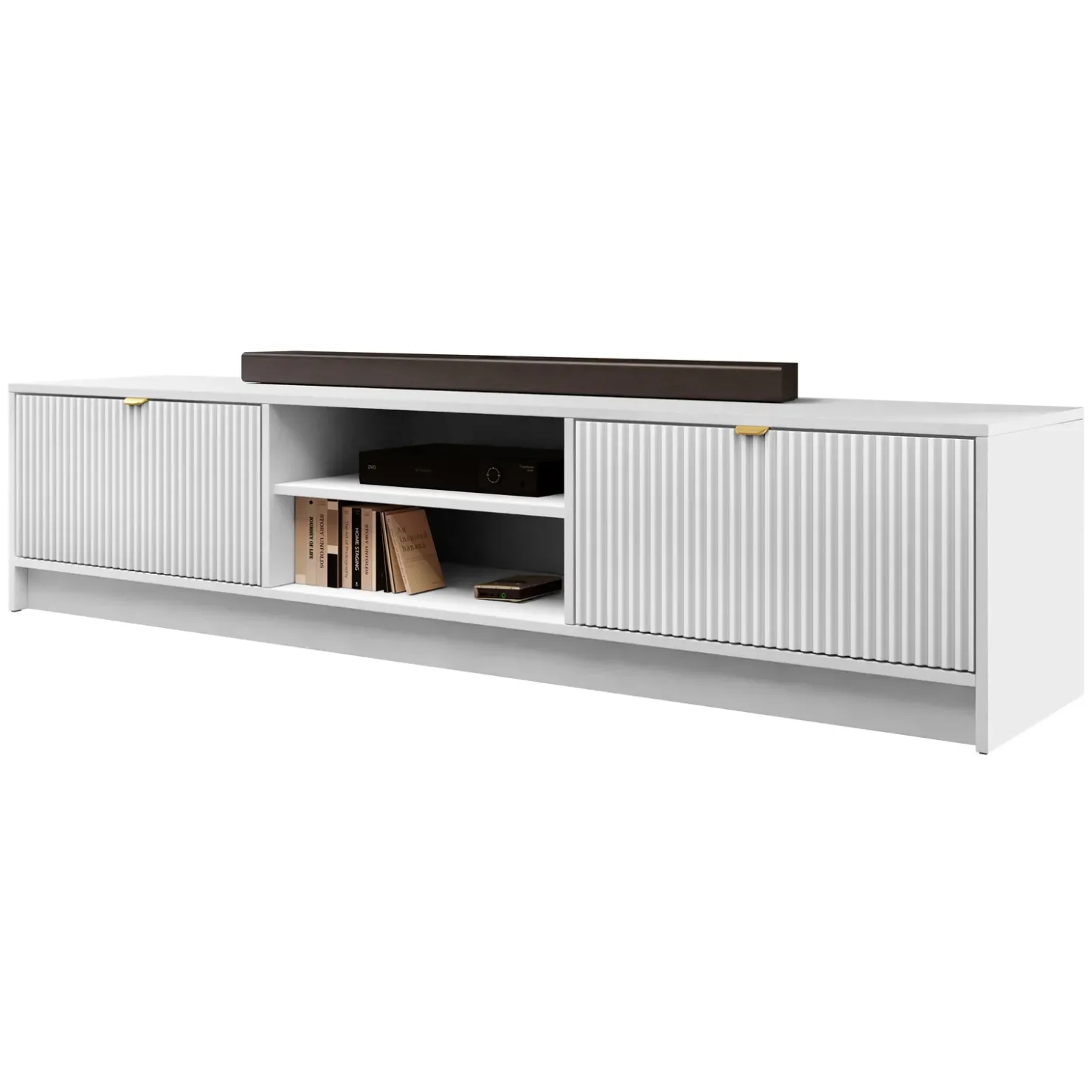 Garnero Arredamenti Mobile porta tv 180x40h cm 2 ante 2 vani a giorno cannettato bianco Athena Bianco Opaco Discount