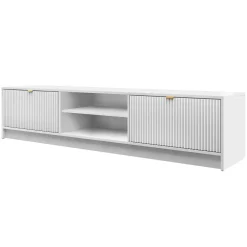 Garnero Arredamenti Mobile porta tv 180x40h cm 2 ante 2 vani a giorno cannettato bianco Athena Bianco Opaco Discount