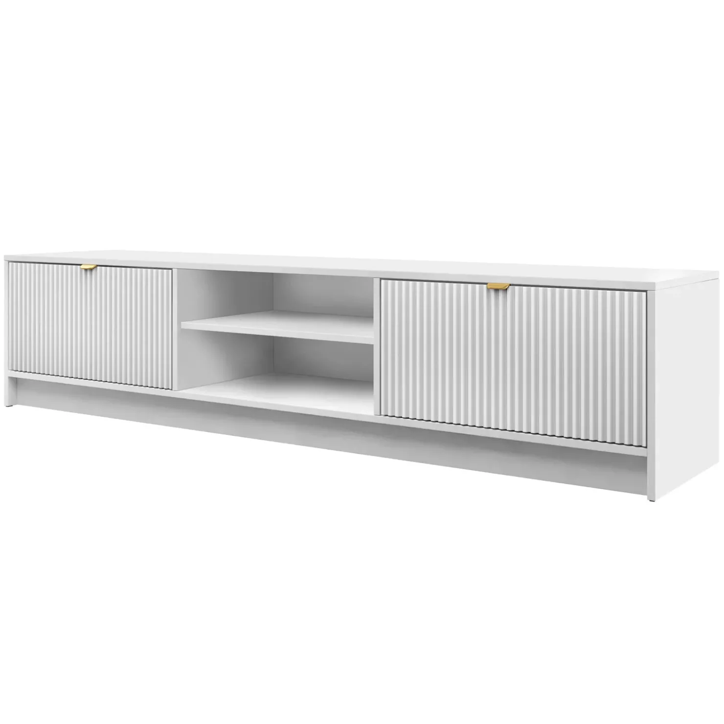 Garnero Arredamenti Mobile porta tv 180x40h cm 2 ante 2 vani a giorno cannettato bianco Athena Bianco Opaco Discount