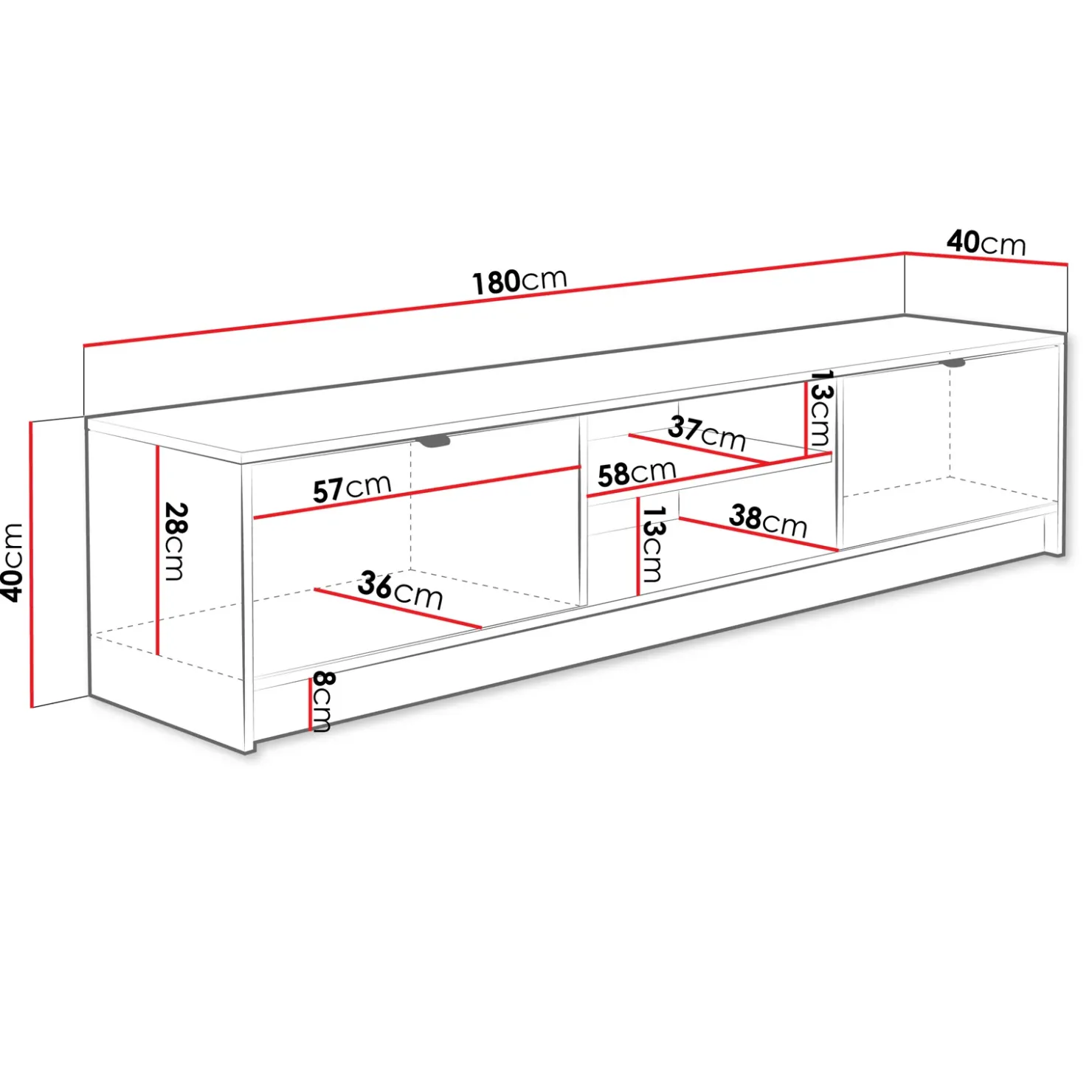 Garnero Arredamenti Mobile porta tv 180x40h cm 2 ante 2 vani a giorno cannettato bianco Athena Bianco Opaco Discount