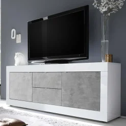 Garnero Arredamenti Mobile porta TV 210x66h cm 2 ante 2 cassetti bianco lucido cemento Eternity Bianco Lucido - Cemento Clearance