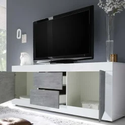 Garnero Arredamenti Mobile porta TV 210x66h cm 2 ante 2 cassetti bianco lucido cemento Eternity Bianco Lucido - Cemento Clearance