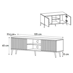 Garnero Arredamenti Mobile porta TV 135x45h cm 2 ante rovere cannettato nero Celestia Rovere Rustico - Nero opaco Outlet