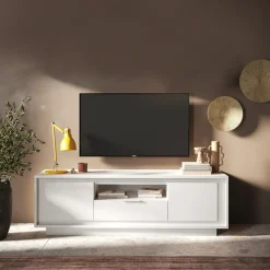 Garnero Arredamenti Mobile porta TV 184x58h cm 2 ante 1 cassetto Deluxe Bianco Opaco Outlet