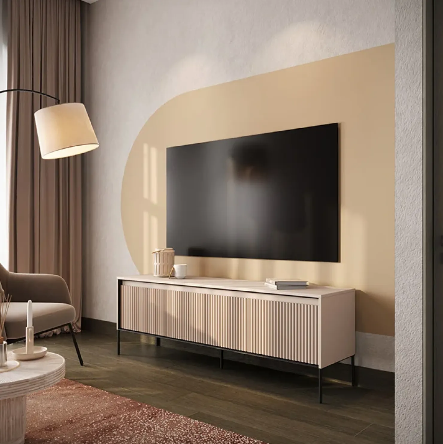 Garnero Arredamenti Mobile porta TV 193x56h cm 4 ante led cannettato nero Camelia Beige Best