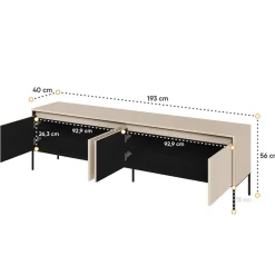 Garnero Arredamenti Mobile porta TV 193x56h cm 4 ante led cannettato nero Camelia Beige Best