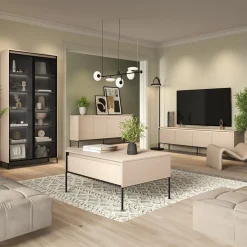 Garnero Arredamenti Mobile porta TV 193x56h cm 4 ante led cannettato nero Camelia Beige Best