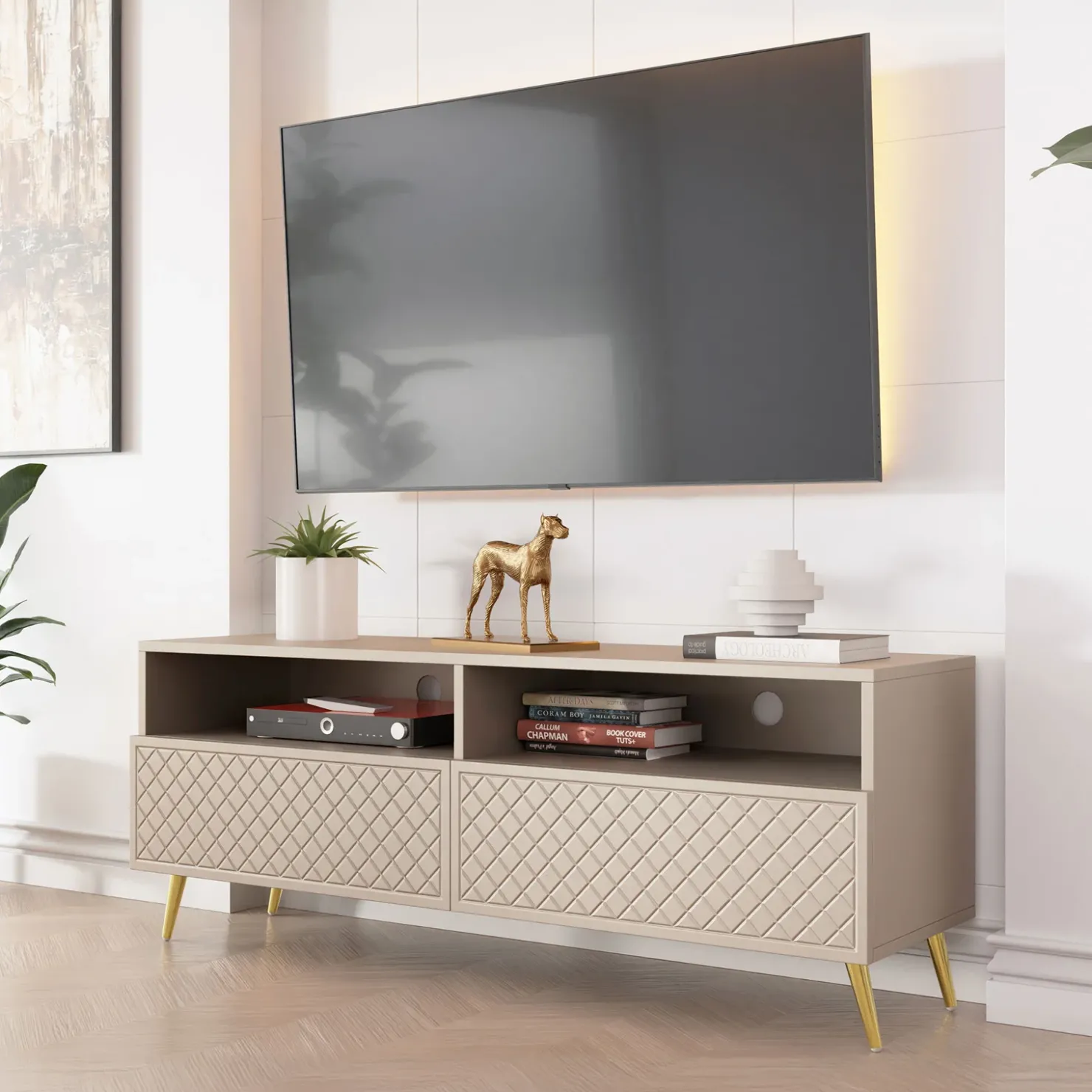 Garnero Arredamenti Mobile porta TV 150x57h cm 2 ante 2 vani con frontali decorati Simona Beige Hot