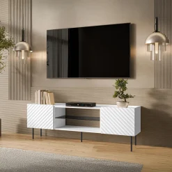Garnero Arredamenti Mobile porta TV 181x59h cm 2 ante 2 vani con frontali decorati bianco Daniele Bianco Opaco Outlet
