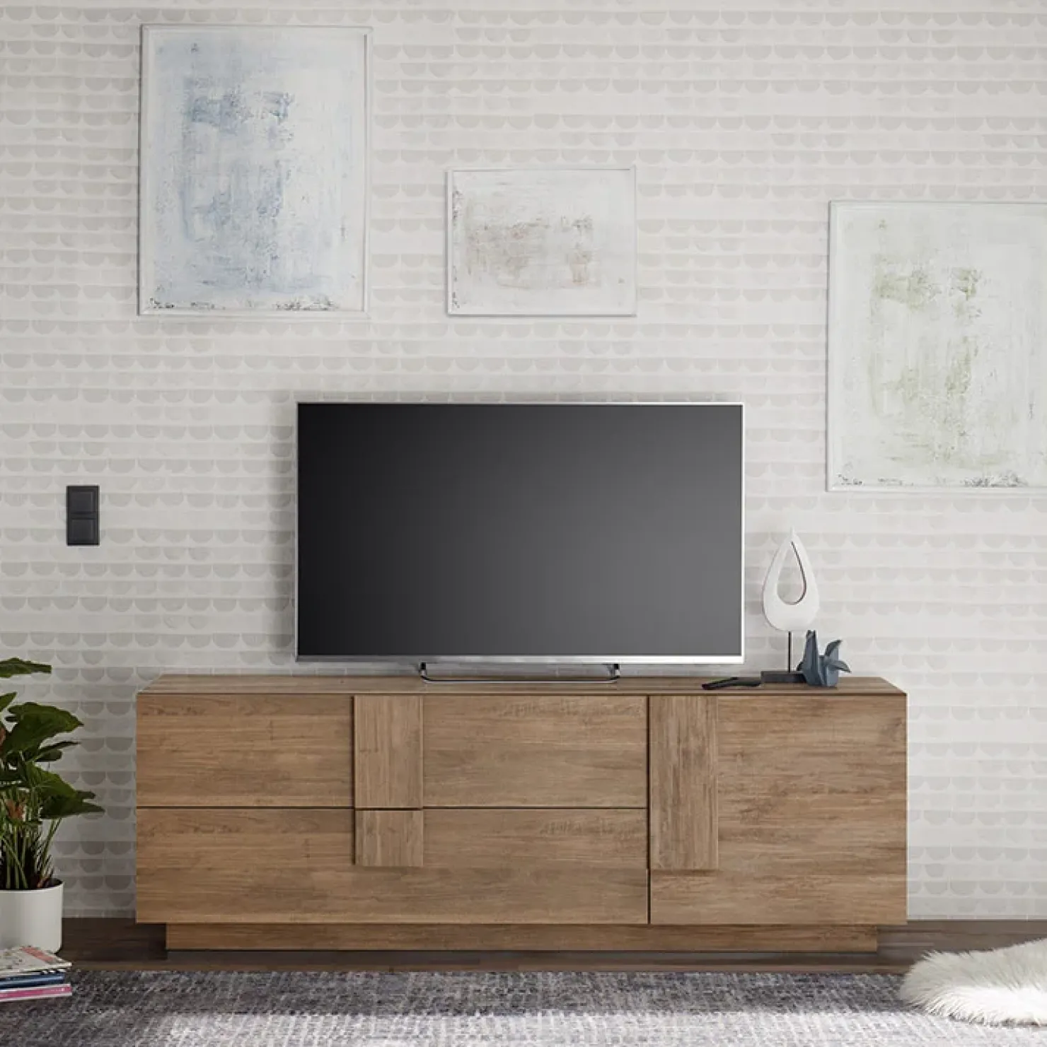 Garnero Arredamenti Mobile porta TV 182x63h cm 1 anta 2 cassetti moderno Alvarez Rovere Online