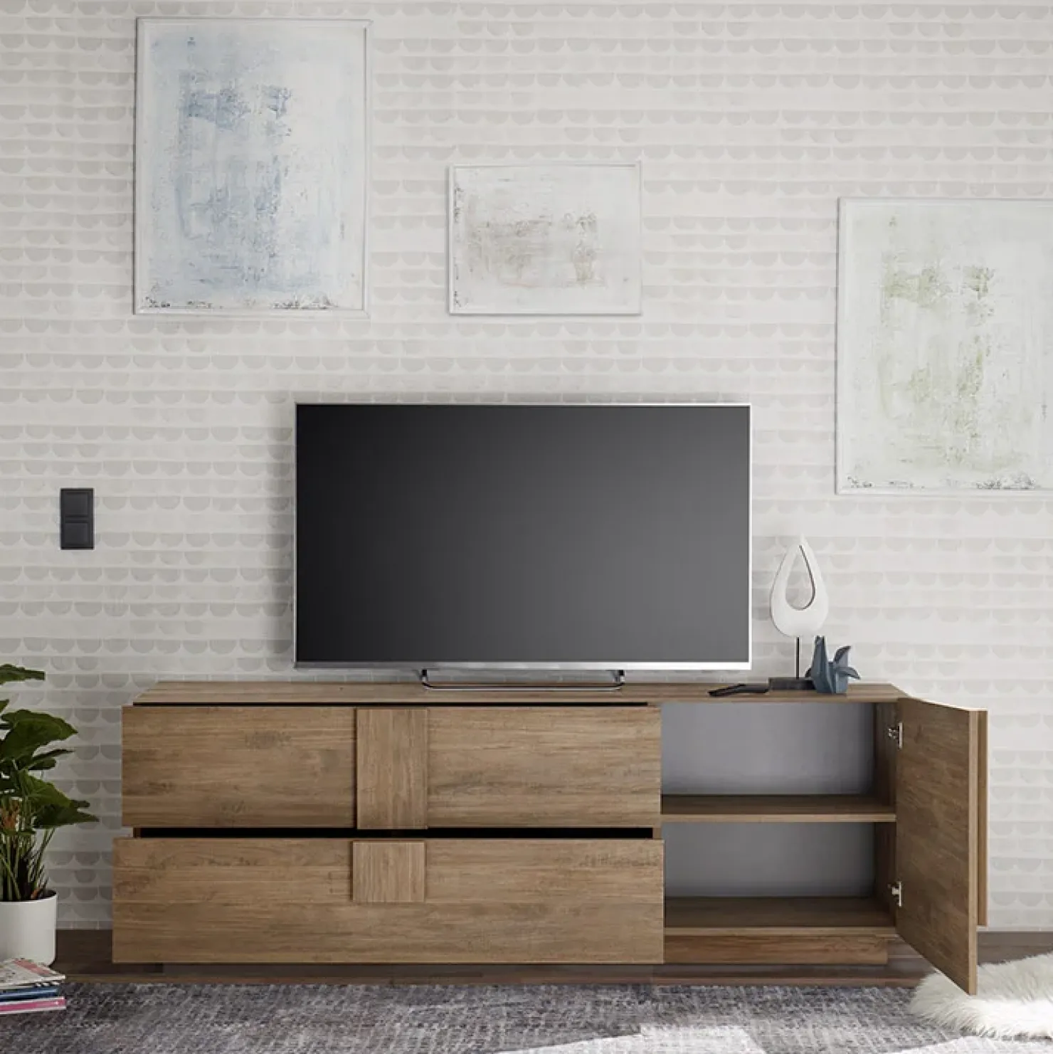 Garnero Arredamenti Mobile porta TV 182x63h cm 1 anta 2 cassetti moderno Alvarez Rovere Online