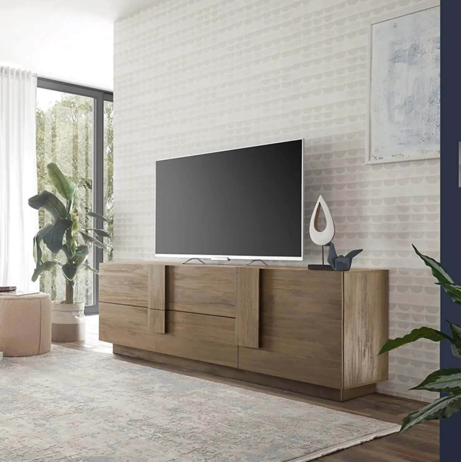 Garnero Arredamenti Mobile porta TV 182x63h cm 1 anta 2 cassetti moderno Alvarez Rovere Online