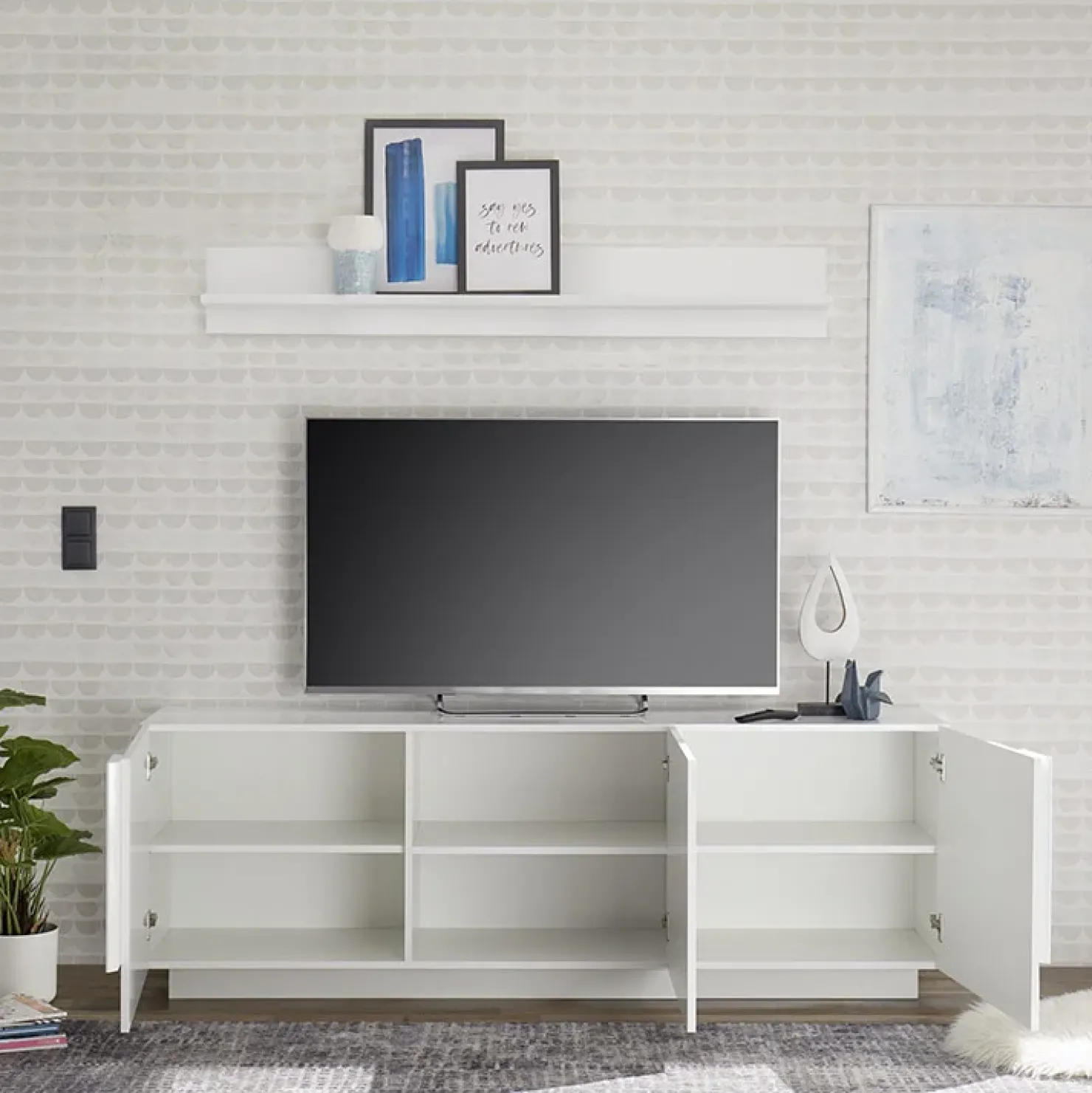 Garnero Arredamenti Mobile porta TV 182x63h cm 3 ante moderno bianco laccato lucido Alvarez Bianco Lucido Hot