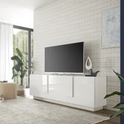 Garnero Arredamenti Mobile porta TV 182x63h cm 3 ante moderno bianco laccato lucido Alvarez Bianco Lucido Hot