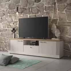 Garnero Arredamenti Mobile porta TV 211x58h cm 2 ante 1 cassetto rovere bianco frassinato Armonia New