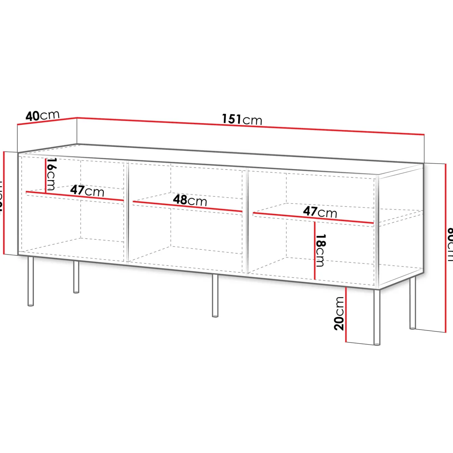 Garnero Arredamenti Mobile porta TV 151x60h cm 3 ante Stark Bianco Opaco New