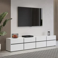 Garnero Arredamenti Mobile porta TV 225x48h cm 4 ante a ribalta 4 cassetti moderno nero Lolla Bianco Opaco