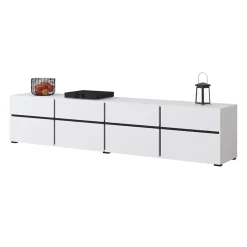Garnero Arredamenti Mobile porta TV 225x48h cm 4 ante a ribalta 4 cassetti moderno nero Lolla Bianco Opaco