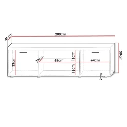 Garnero Arredamenti Mobile porta TV 200x39h cm 2 ante 2 vani a giorno bianco lucido Nottingham