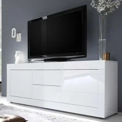 Garnero Arredamenti Mobile porta TV 210x66h cm 2 ante 2 cassetti Eternity Bianco Lucido Online