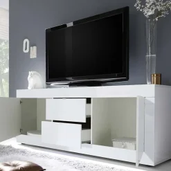 Garnero Arredamenti Mobile porta TV 210x66h cm 2 ante 2 cassetti Eternity Bianco Lucido Online