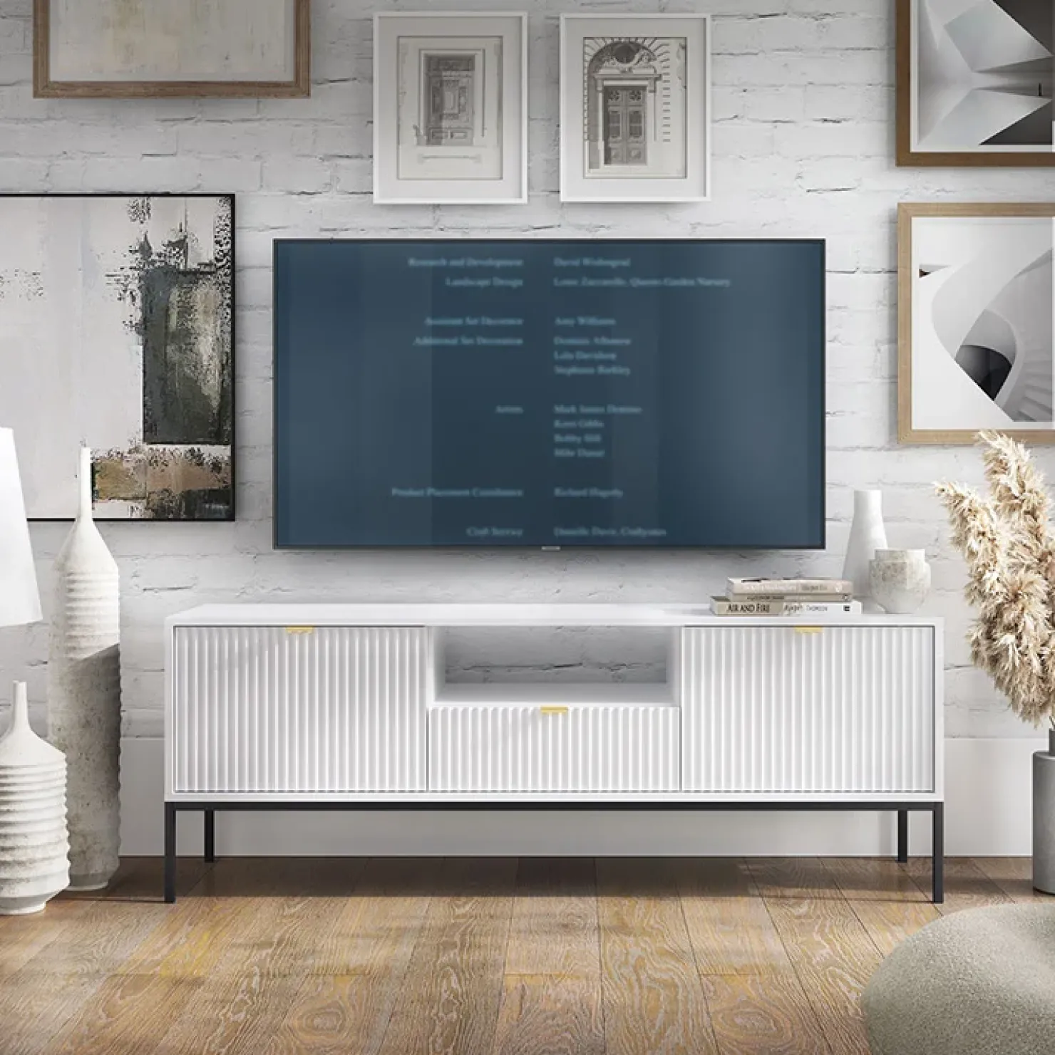 Garnero Arredamenti Mobile porta TV 154x56h cm 2 ante moderno soggiorno bianco Alisa Bianco Opaco Outlet