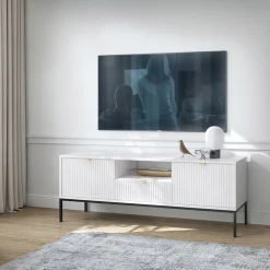 Garnero Arredamenti Mobile porta TV 154x56h cm 2 ante moderno soggiorno bianco Alisa Bianco Opaco Outlet