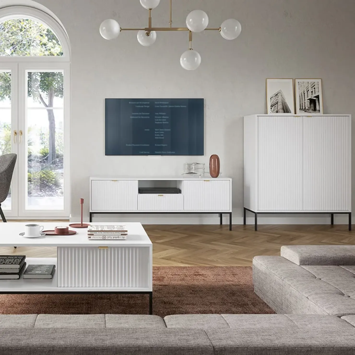 Garnero Arredamenti Mobile porta TV 154x56h cm 2 ante moderno soggiorno bianco Alisa Bianco Opaco Outlet