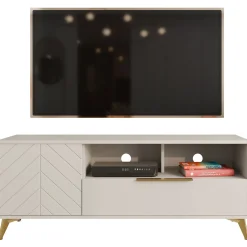 Garnero Arredamenti Mobile porta TV 154x60h cm 1 anta 2 cassetti 2 vani a giorno beige con frontali serigrafati Miriam Sale