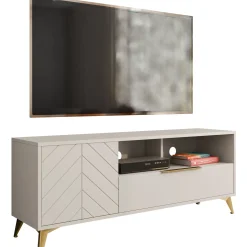 Garnero Arredamenti Mobile porta TV 154x60h cm 1 anta 2 cassetti 2 vani a giorno beige con frontali serigrafati Miriam Sale