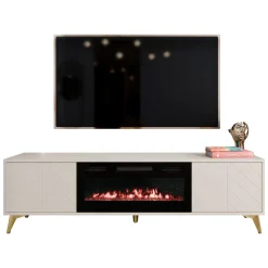 Garnero Arredamenti Mobile porta TV 184x53h cm 2 ante con caminetto frontali serigrafati beige nero Miriam Clearance