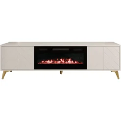 Garnero Arredamenti Mobile porta TV 184x53h cm 2 ante con caminetto frontali serigrafati beige nero Miriam Clearance