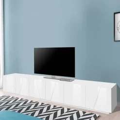 Garnero Arredamenti Mobile porta TV 244x46h cm 6 ante bianco lucido Zenzero Gihome® Bianco Opaco