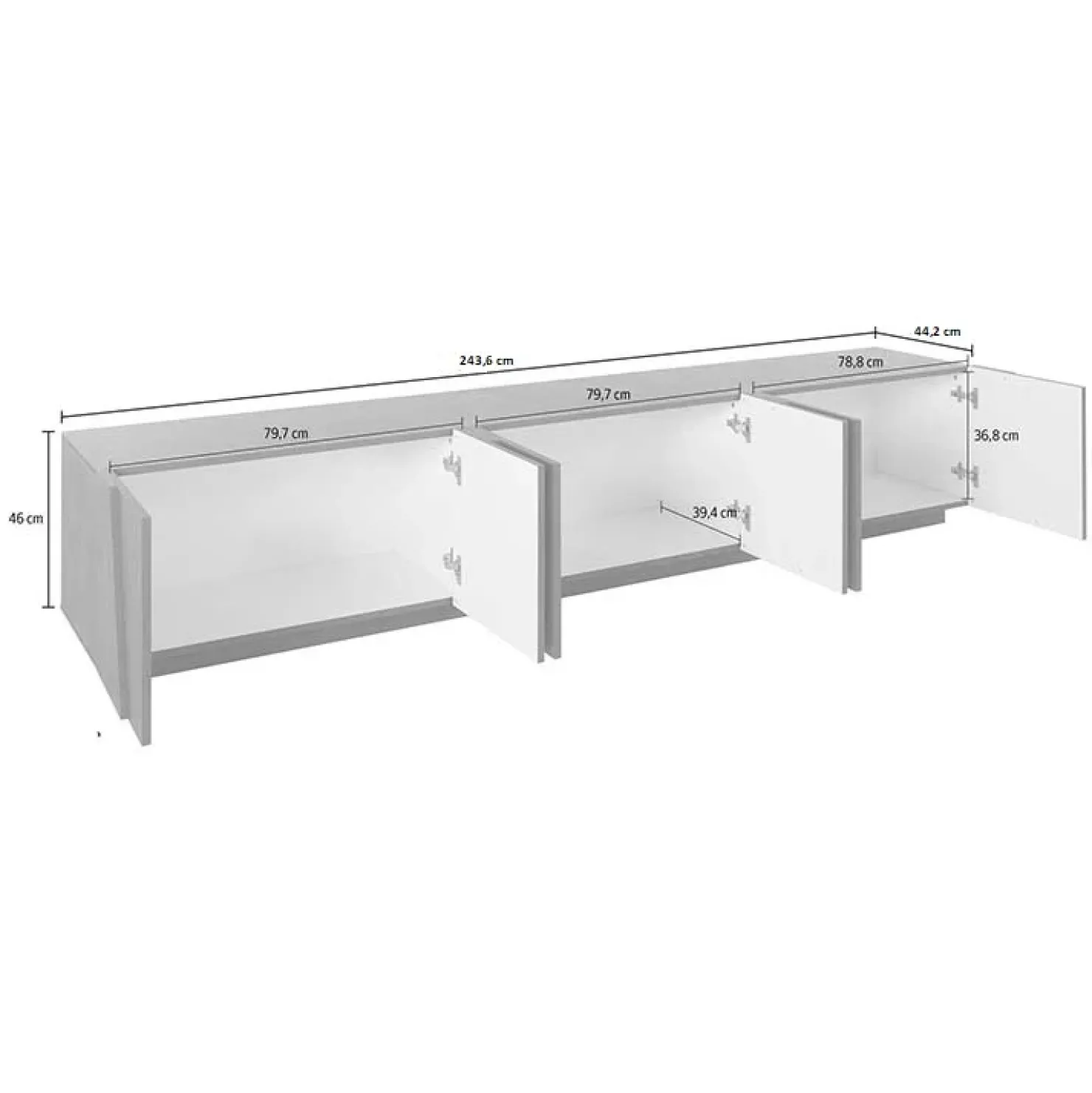 Garnero Arredamenti Mobile porta TV 244x46h cm 6 ante bianco lucido Zenzero Gihome® Bianco Opaco