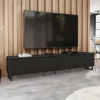 Garnero Arredamenti Mobile porta tv 200x40h cm 4 ante cannettato moderno nero grafite Tiziana Hot