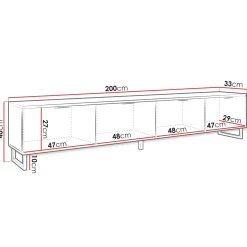 Garnero Arredamenti Mobile porta tv 200x40h cm 4 ante cannettato moderno nero grafite Tiziana Hot