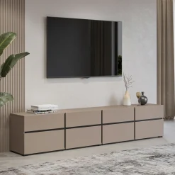 Garnero Arredamenti Mobile porta TV 225x48h cm 4 ante a ribalta 4 cassetti moderno nero Lolla Tortora Discount