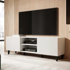 Garnero Arredamenti Mobile porta TV 150x52h cm 2 ante cannettato bianco Essence Bianco Opaco Online