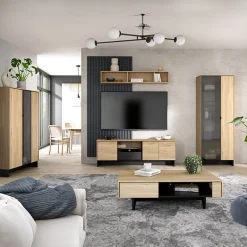 Garnero Arredamenti Mobile porta TV 163x54h cm 2 ante 1 cassetto 1 vano a giorno rovere nero Alabaster Hot