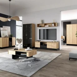 Garnero Arredamenti Mobile porta TV 163x54h cm 2 ante 1 cassetto 1 vano a giorno rovere nero Alabaster Hot