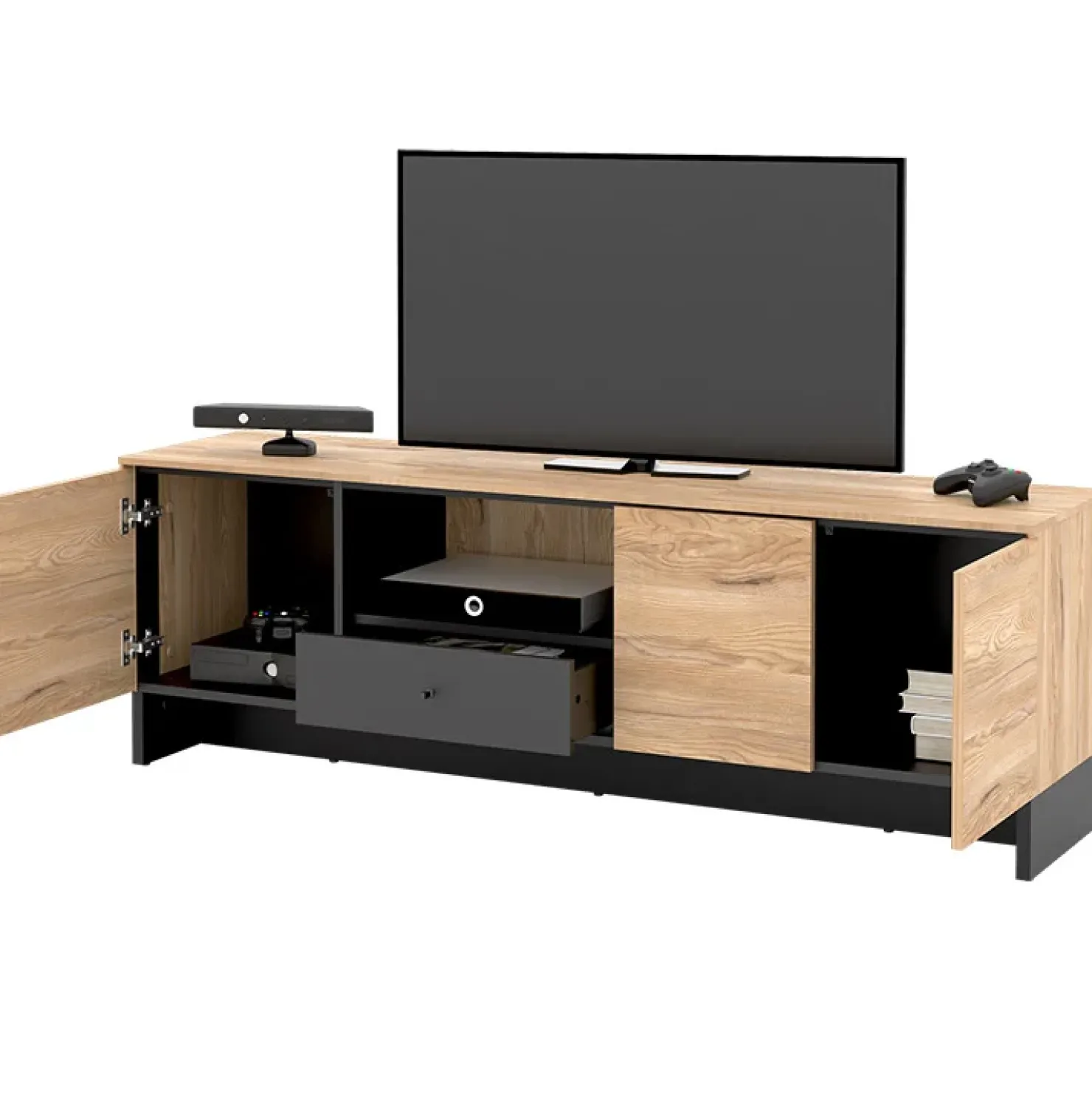 Garnero Arredamenti Mobile porta TV 163x54h cm 2 ante 1 cassetto 1 vano a giorno rovere nero Alabaster Hot