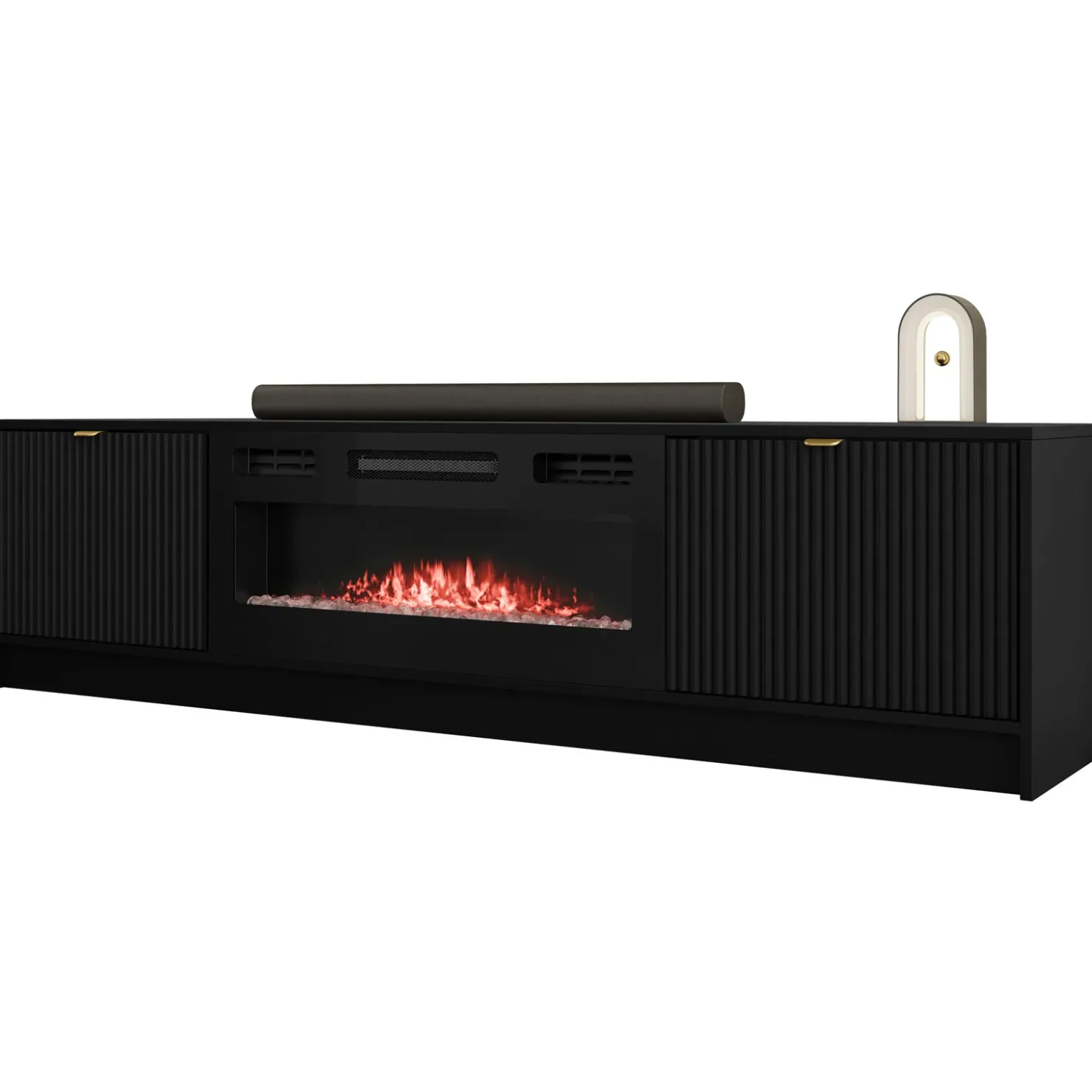 Garnero Arredamenti Mobile porta TV 182x48h cm 2 ante con caminetto nero cannettato Athena Nero Opaco Online