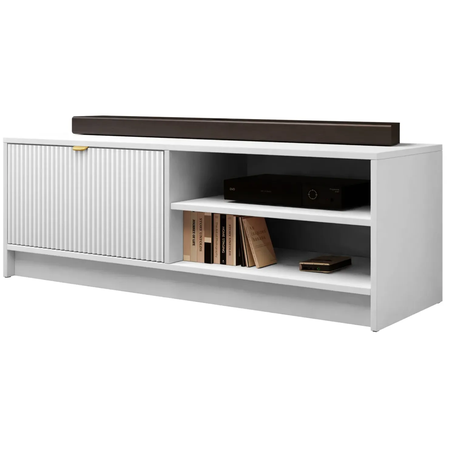 Garnero Arredamenti Mobile porta tv 120x40h cm 1 anta 2 vani a giorno cannettato bianco Athena Bianco Opaco Clearance