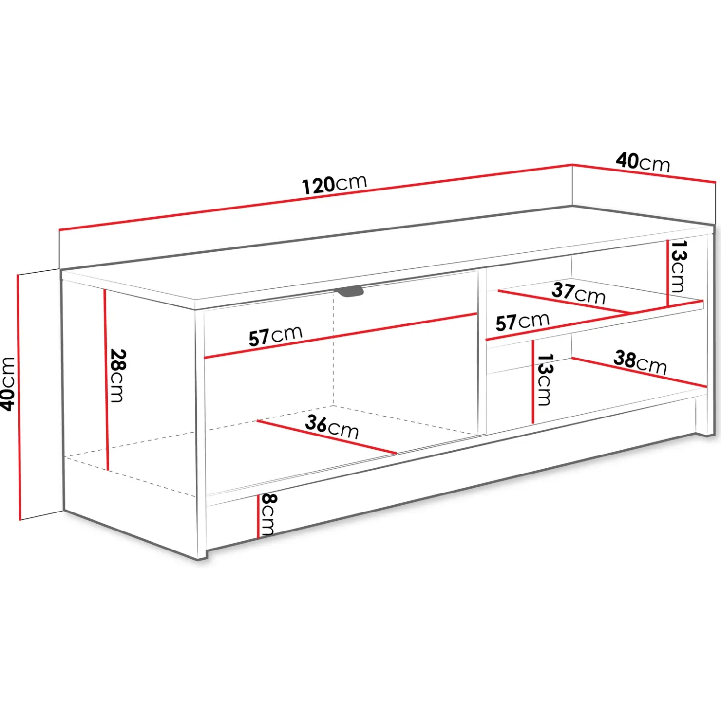 Garnero Arredamenti Mobile porta tv 120x40h cm 1 anta 2 vani a giorno cannettato bianco Athena Bianco Opaco Clearance