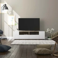 Garnero Arredamenti Mobile porta TV 138x36h cm 4 ante soggiorno bianco opaco rovere Ted Outlet