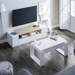 Garnero Arredamenti Mobile porta TV 138x36h cm 4 ante soggiorno bianco opaco rovere Ted Outlet