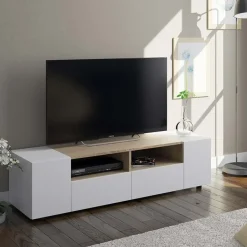 Garnero Arredamenti Mobile porta TV 138x36h cm 4 ante soggiorno bianco opaco rovere Ted Outlet