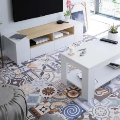 Garnero Arredamenti Mobile porta TV 138x36h cm 4 ante soggiorno bianco opaco rovere Ted Outlet