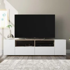 Garnero Arredamenti Mobile porta TV 138x36h cm 4 ante soggiorno bianco opaco rovere Ted Outlet